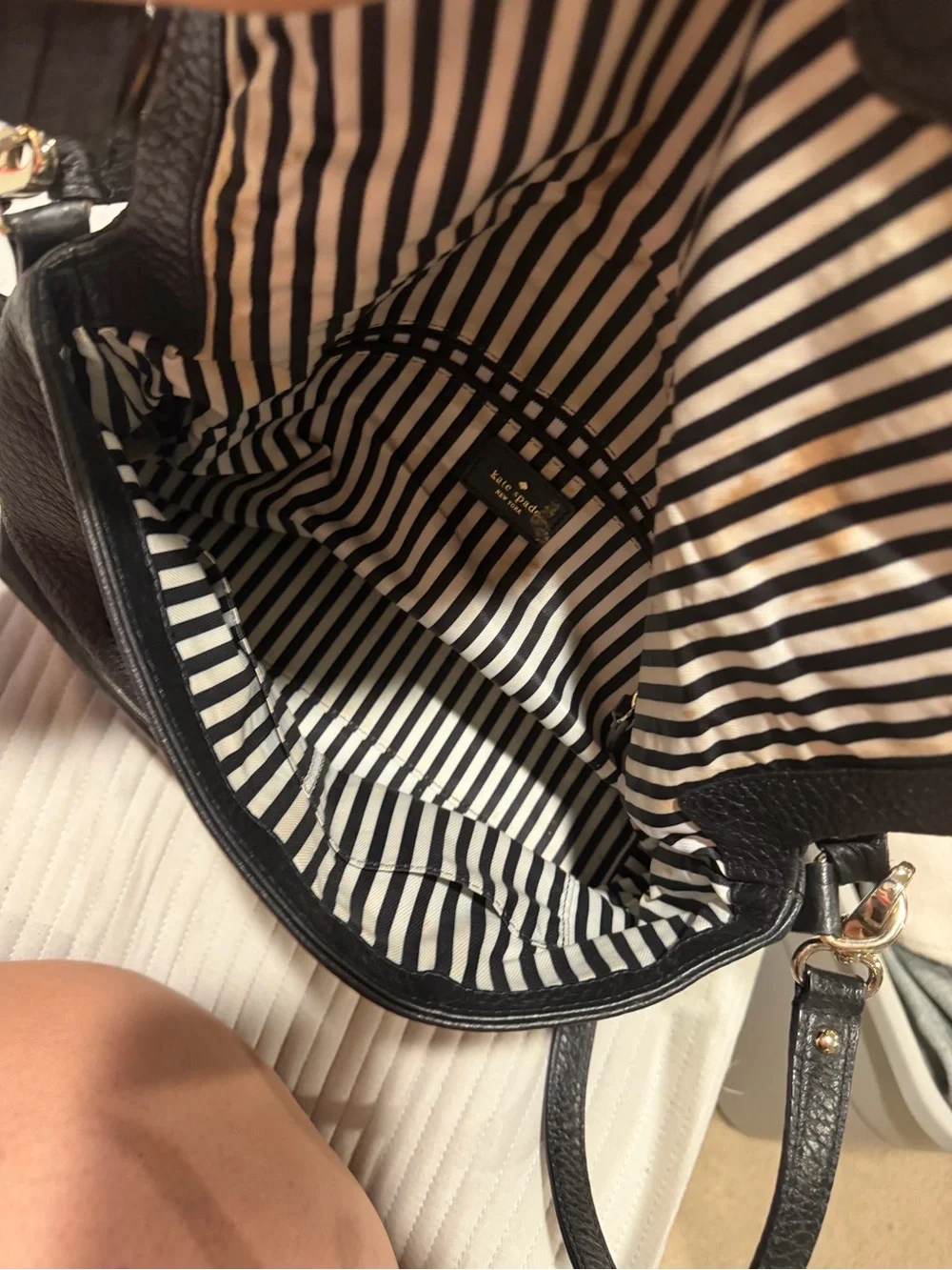 kate spade Black Pebbled Leather Fold-Over Crossbody with Gold Hardware